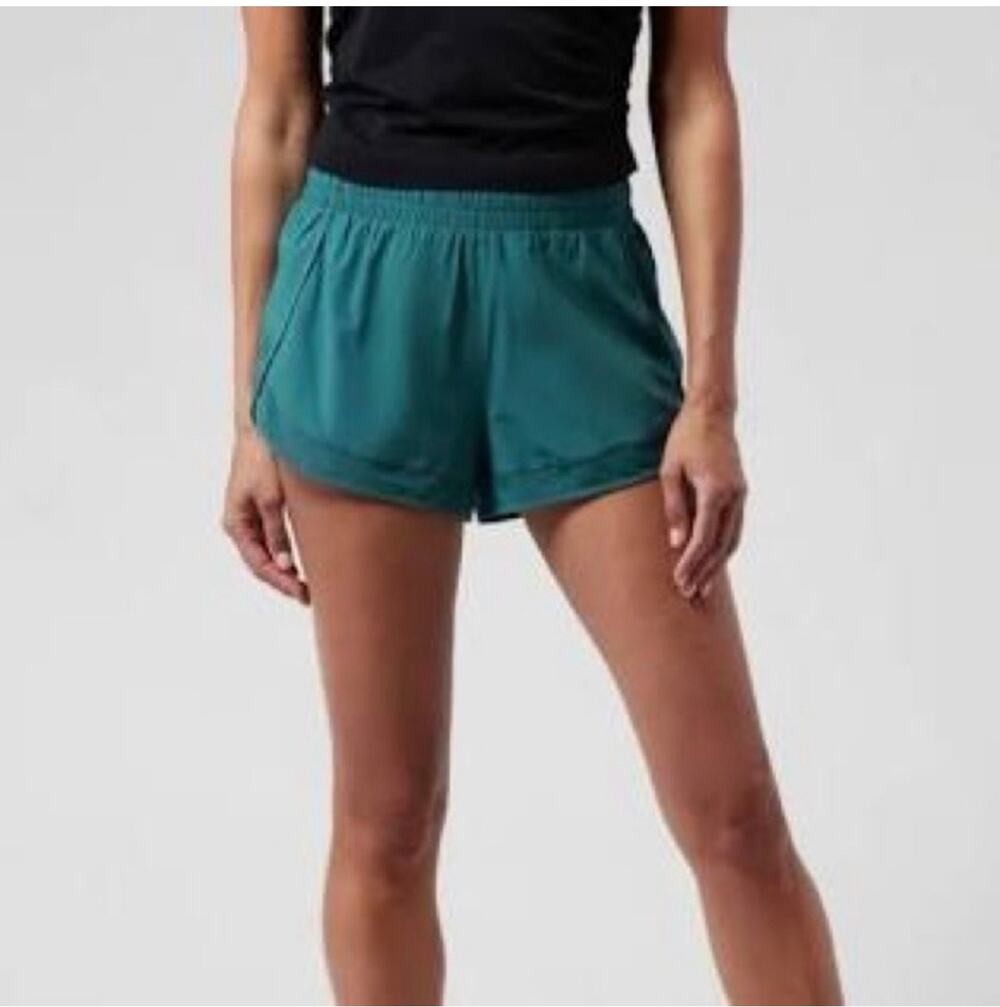 Athleta Shorts Womens Large Teak Racer Run Mesh 4” Athletic Lined Workout Gym